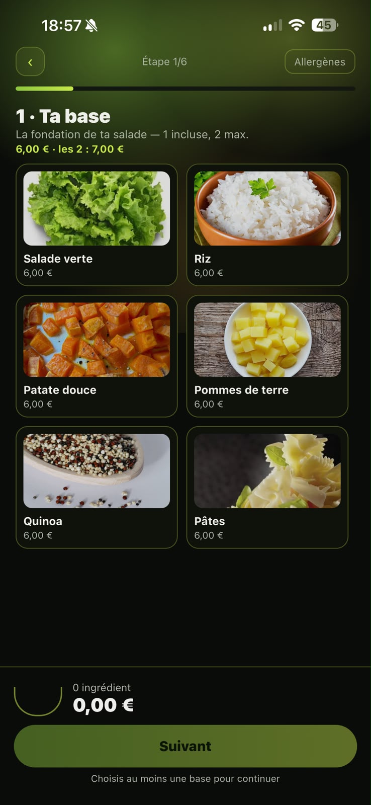 Étape 1 de l'app : le choix de la base