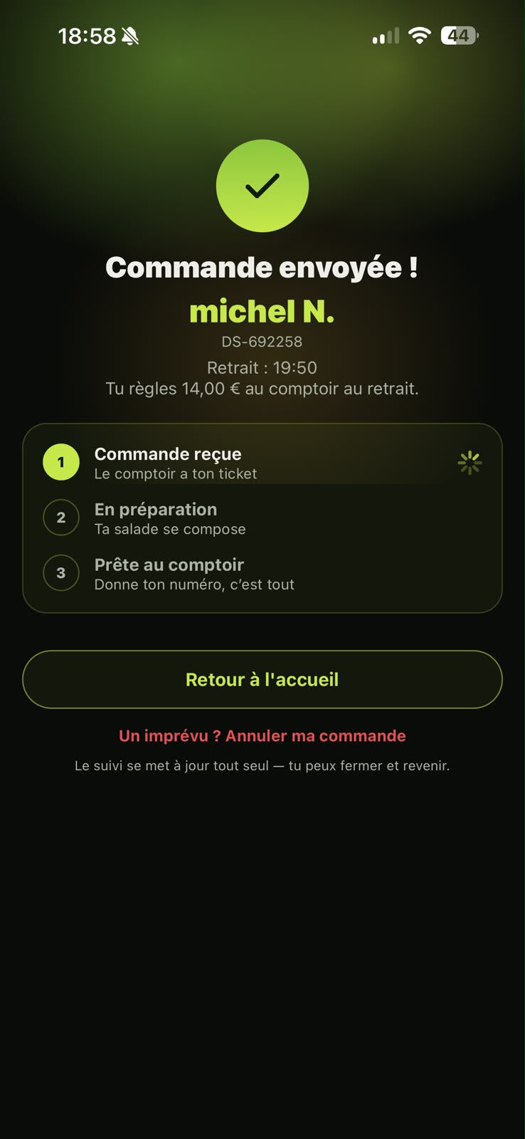 Suivi de la commande en direct